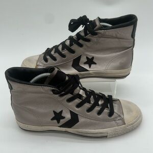 Converse Star Player Unisex Hi Top Silver Leather Sneakers Men Size 8 Women’s 10